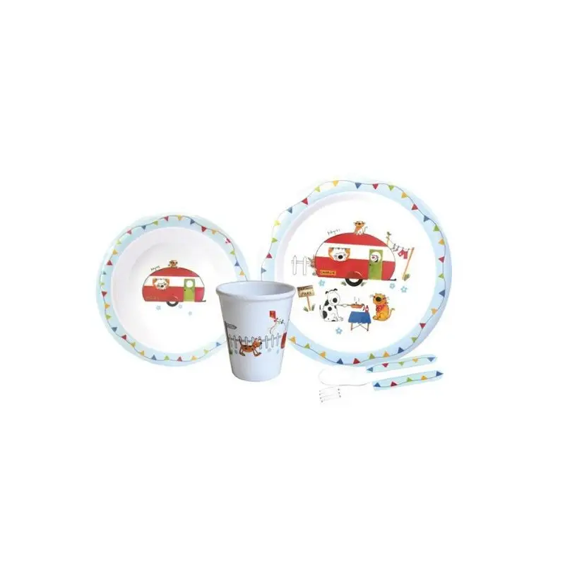 FLAMEFIELD Set vaisselle enfant 5 pièces Caravane Certifié