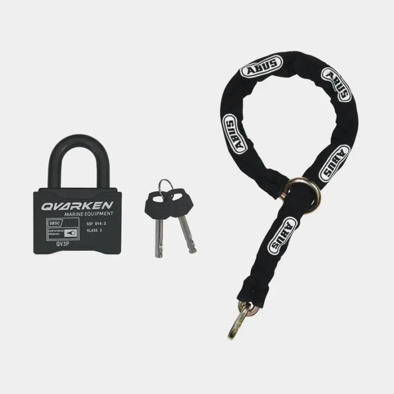 Kit de verrouillage classe 3 avec cadenas Qvarken (51 mm x Ø12 mm) & chaînette de verrouillage classe 3 ABUS 9KS (250 cm x Ø9 mm) Seulement Aujourd'hui
