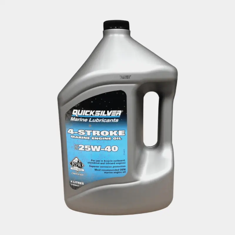 Huile minérale pour moteurs 4 temps in-bord & hors-bord Quicksilver 4-Stroke Marine Engine Oil 25W-40, pour moteurs essence & diesel, NMMA FC-W, 4 litres Prix Choc