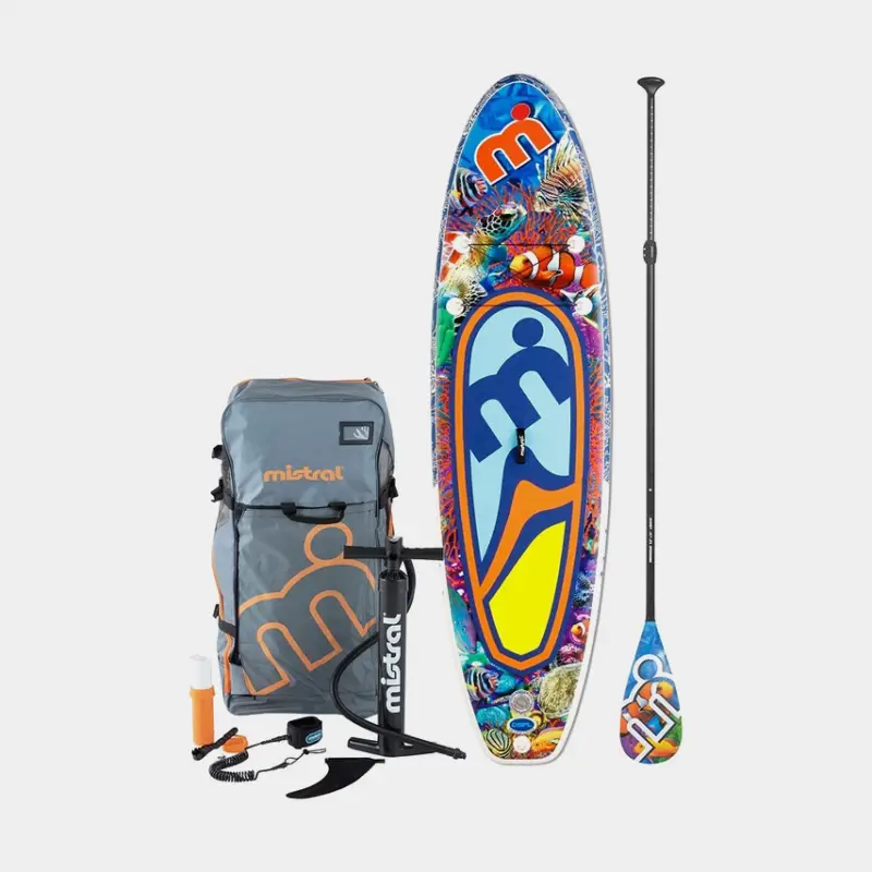 Offre Du Jour SUP gonflable Mistral Coral 10’5, 320 x 79 x 12 cm + pagaie + pompe à main + sac de transport + kit de réparation