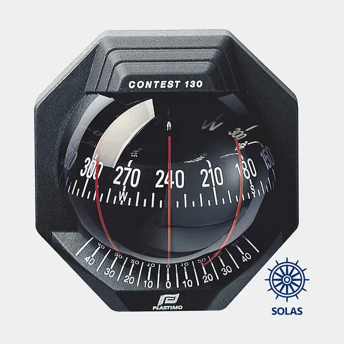 Compas de bateau Plastimo Contest 130, montage sur cloison 10 – 25°, noir avec rose conique noire Ø127 mm Satisfait Ou Remboursé