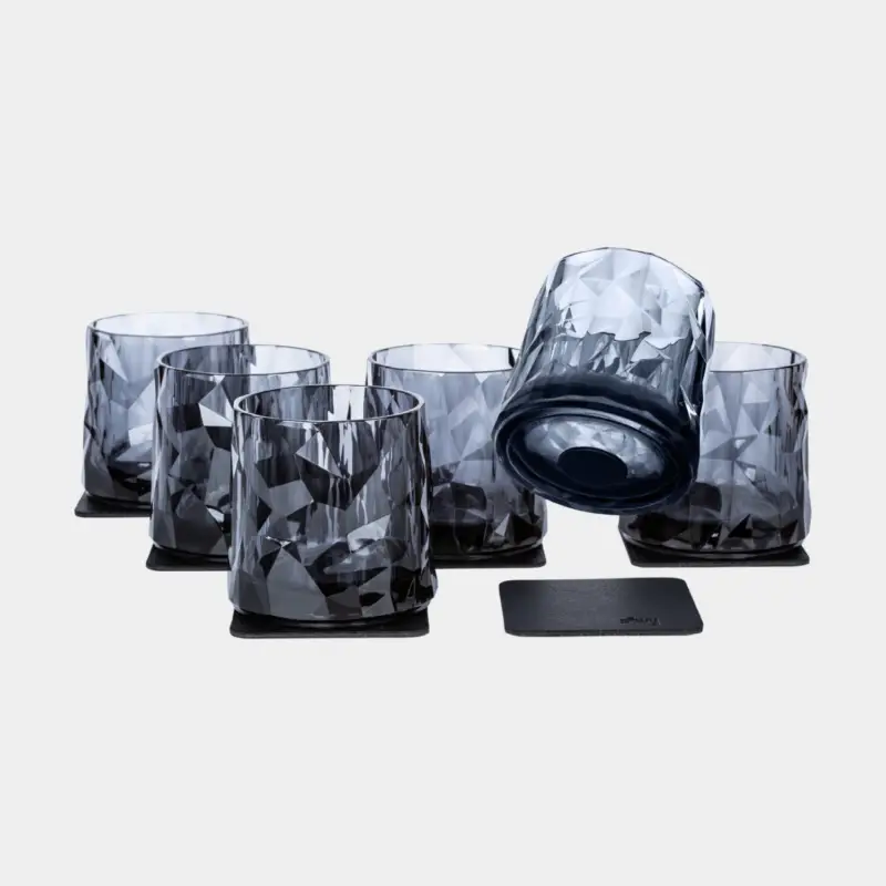 Quantité Limitée Verres en plastique magnétiques Silwy Magnetic Plastic Glass Tumbler, gris, 25 cl, 6-pack + sous-verres magnétiques