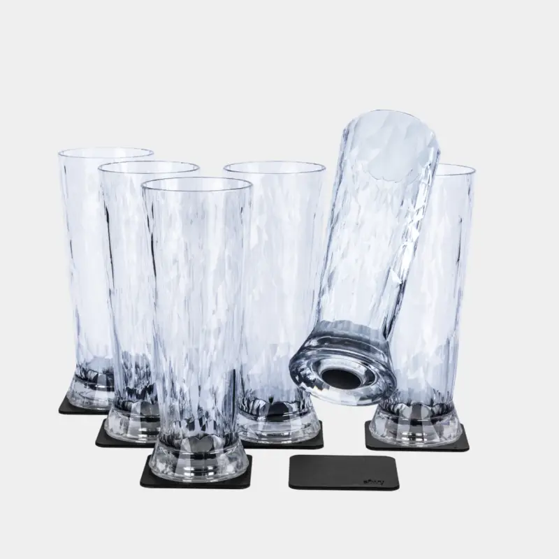 Prix Choc Verres à bière en plastique magnétiques Silwy Magnetic Plastic Glass Beer, transparent, 33 cl, pack de 6 + sous-verres magnétiques