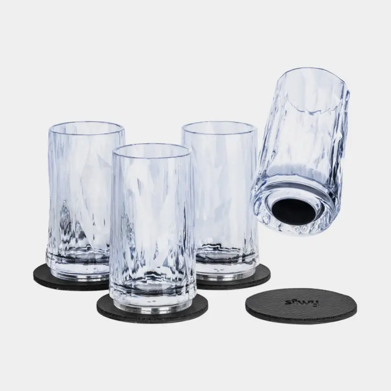 Top Vente Verres à shot en plastique magnétiques Silwy Magnetic Plastic Glass Shot, transparent, 4 cl, 4-pack + sous-verres magnétiques