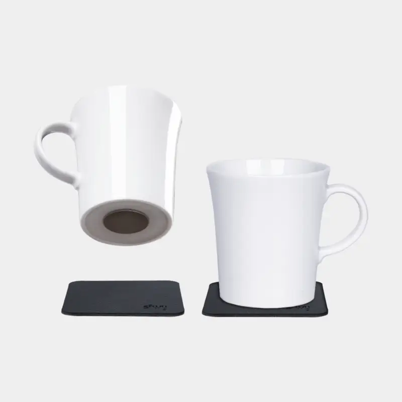 Tasses à café magnétiques en porcelaine Silwy Porcelain Magnet Handle, blanc, 27 cl / 270 ml, 2-pack + sous-verres magnétiques Produit De Marque
