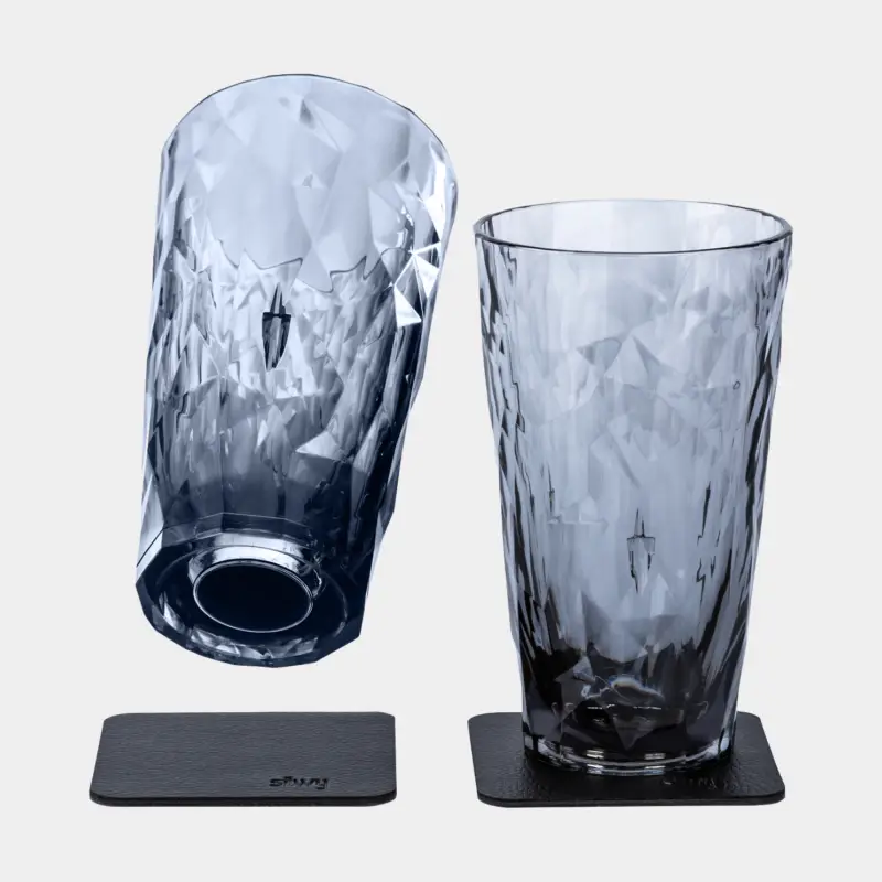 Verres en plastique magnétiques Silwy Magnetic Plastic Glass Longdrink, gris, 30 cl, 2-pack + sous-verres magnétiques Bon Marché