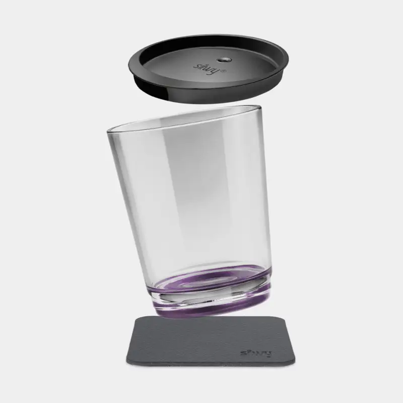 Verre en plastique magnétique Silwy Magnetic Drinking Cup Triple Very Berry, transparent/violet, 25 cl + sous-verre magnétique + couvercle anti-débordement Acheter Direct