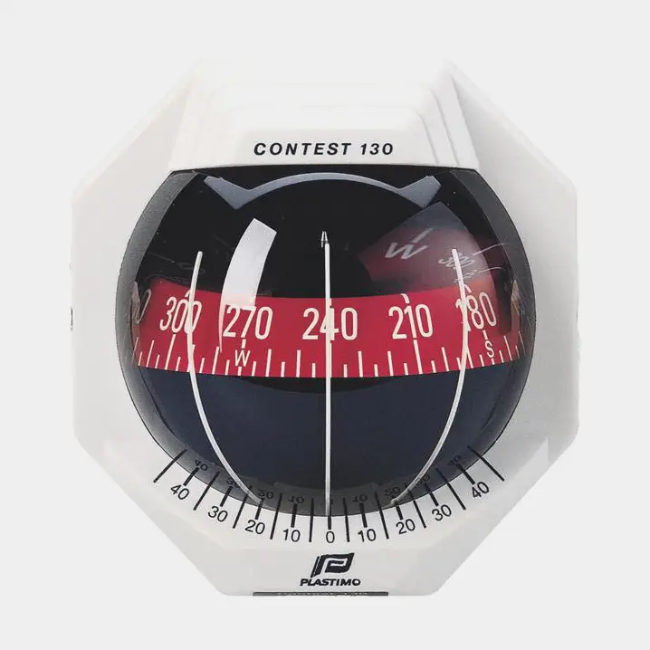 Compas de bateau Plastimo Contest 130, montage sur cloison, blanc avec rose conique rouge Ø127 mm Nouvelle Collection