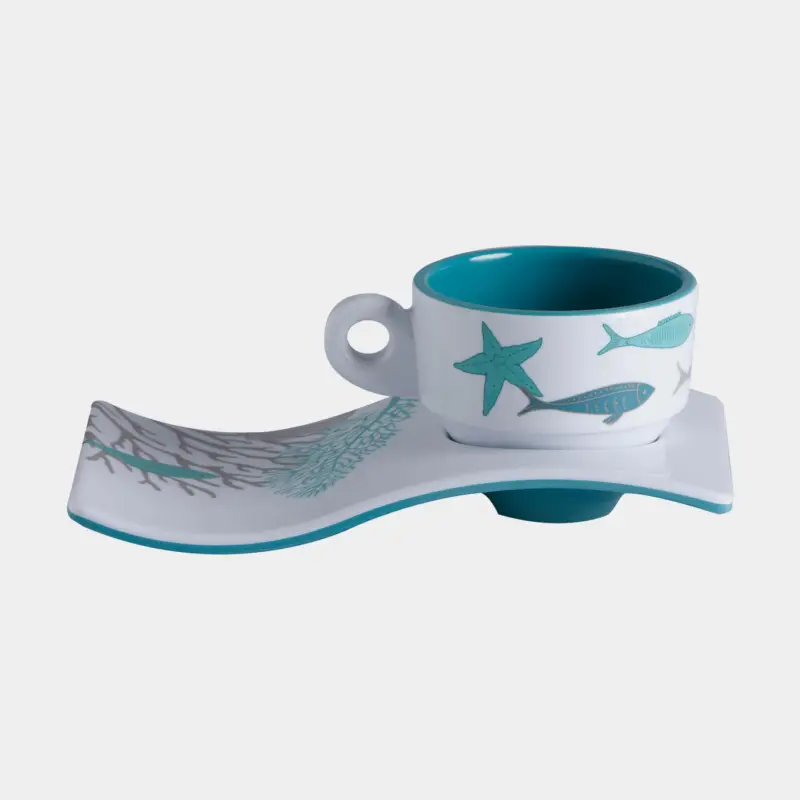 Produit De Marque Tasses à espresso en mélamine avec soucoupes Marine Business Coastal, antidérapantes, blanc/turquoise, 8 cl / 80 ml, 6-pack