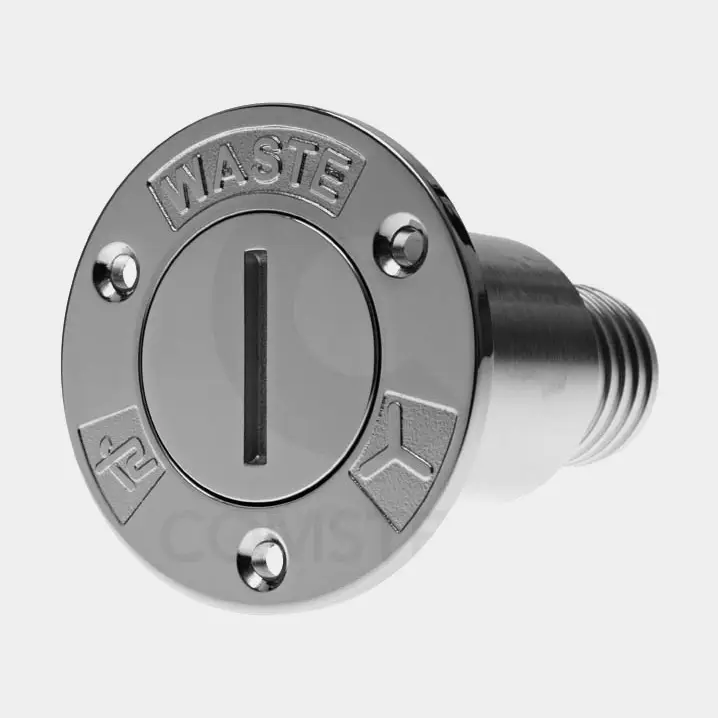Passe-coque septique Maestrini Chrome Plated Deck Fitting Waste, ISO 8099:2000, droit, laiton chromé & couvercle en laiton chromé, pour tuyau Ø38 mm Quantité Limitée