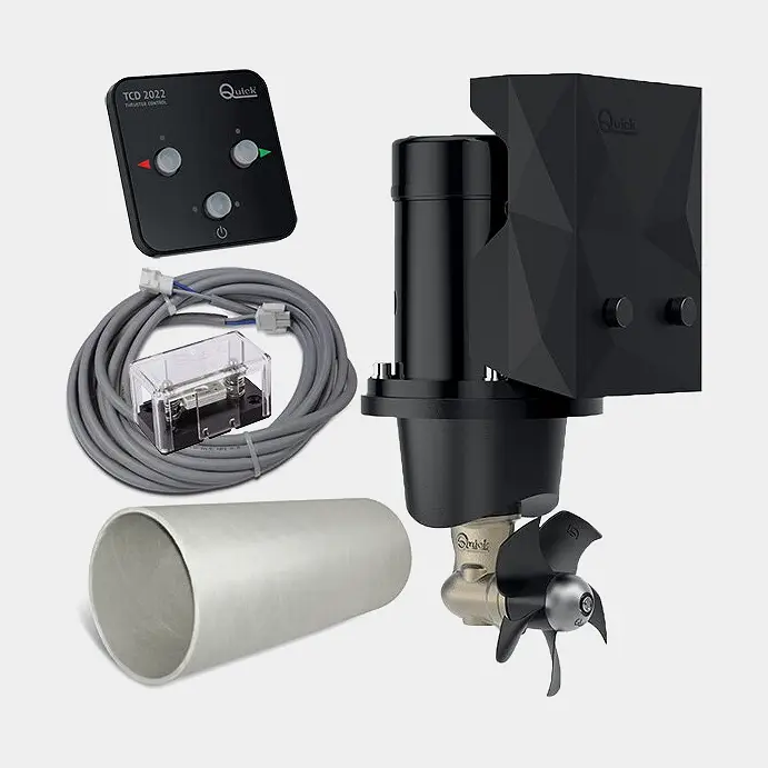 Prix Réduit Kit propulseur d’étrave Quick BTQ 110-25, 12 V, 1,3 kW, 25 KgF, montage en tunnel, 1 hélice, avec tunnel + panneau de commande & câble + fusible & porte-fusible, convient aux bateaux de 17 à 24 pieds (5 à 7,5 mètres)