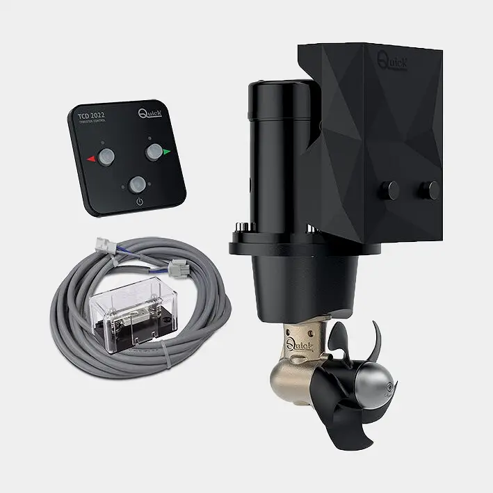 Haute Qualité Kit propulseur d’étrave Quick BTQ 140-40, 12 V, 2,2 kW, 40 KgF, montage en tunnel, 1 hélice, avec tunnel + panneau de commande & câble + fusible & porte-fusible, convient aux bateaux entre 22 – 31 pieds (7 – 9,5 mètres)