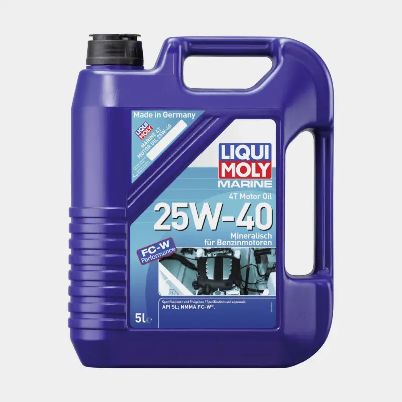 Huile minérale pour moteurs 4 temps in-bord & hors-bord Liqui Moly Marine 4T Motor Oil 25W-40, pour moteurs à essence, API SM & NMMA FC-W, 5 litres Retour Gratuit