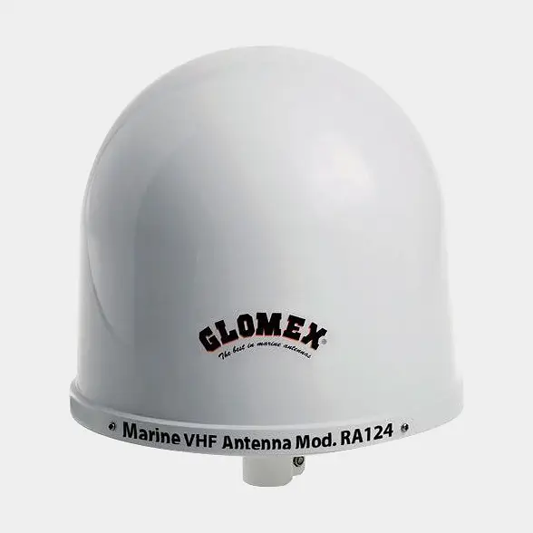 Antenne VHF Glomex RA124, radôme compact, blanc, Ø250 mm, avec support de pont + câble RG58 9 mètres Offre Limitée