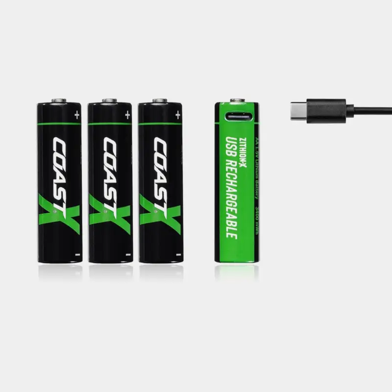 Nouveauté Piles AA rechargeables Coast ZITHION-X AA USB-C, 1.5 V, lithium-ion (Li-Ion), 2400 mAh / 3000 mWh, pack de 4 + chargeur