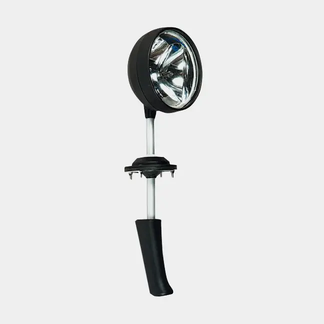 Dernière Chance Projecteur à main / phare de recherche, halogène, 12V, inclinable et rotatif, avec poignée + bouton d’alimentation